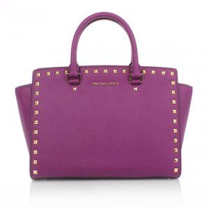 EUC- Michael Kors LG Studded Purple Selma Satchel